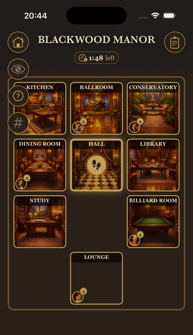 Full Blackwood Manor map showing the mansion's rooms and suspects